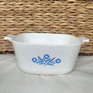 Corningware 1 1/2 Qt Cornflower White Blue Casserole Deep Baking Dish 7”